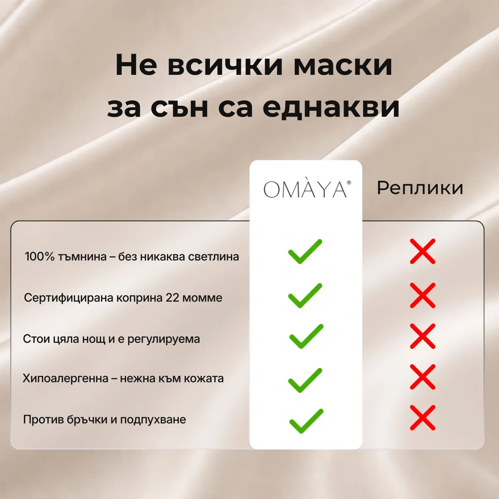 Маска за сън от коприна OMÀYA® — Бяло